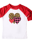 Leopard Print Hearts Girls Valentines Raglan