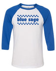 Blue Sage Blue Check  - Bella+Canvas Three Quarter Sleeve Baseball Tee - Adult