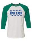 Blue Sage Blue Check  - Bella+Canvas Three Quarter Sleeve Baseball Tee - Adult